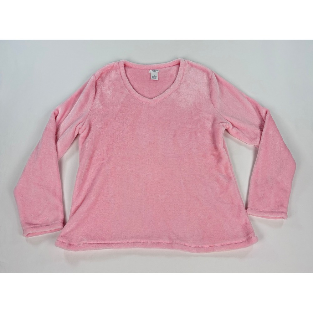 Croft & Barrow Intimates Pink Faux Fur V-Neck Long Sleeve Lounge Top Women's XL